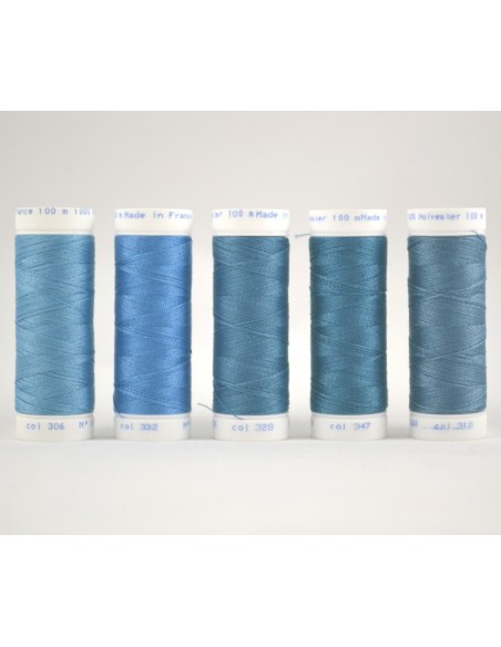 Bobine de 100m de fil à coudre Polyester Bleu acier