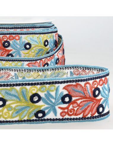 Galon jacquard à miroirs azur