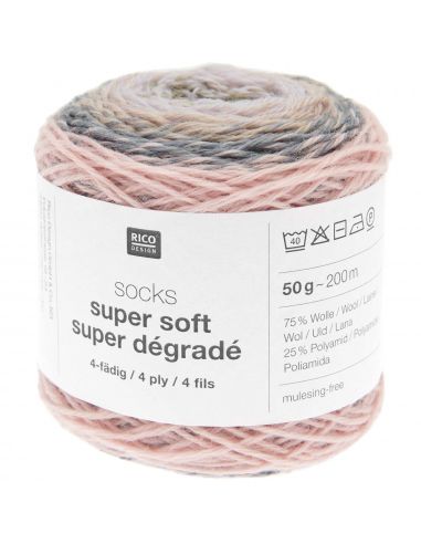 Pelote Rico socks super soft super dégradé 4 fils dusty