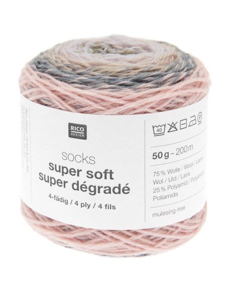 Pelote Rico socks super soft super dégradé 4 fils dusty