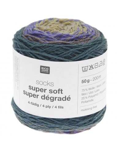 Pelote Rico socks super soft super dégradé 4 fils forest
