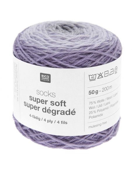 Pelote Rico socks super soft super dégradé 4 fils lilac