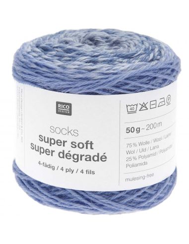 Pelote Rico socks super soft super dégradé 4 fils blue