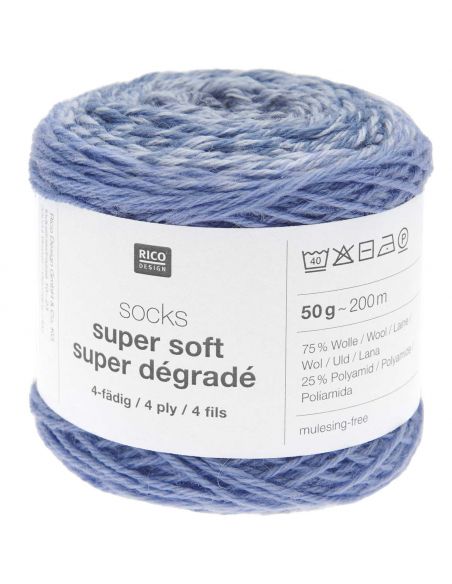 Pelote Rico socks super soft super dégradé 4 fils blue