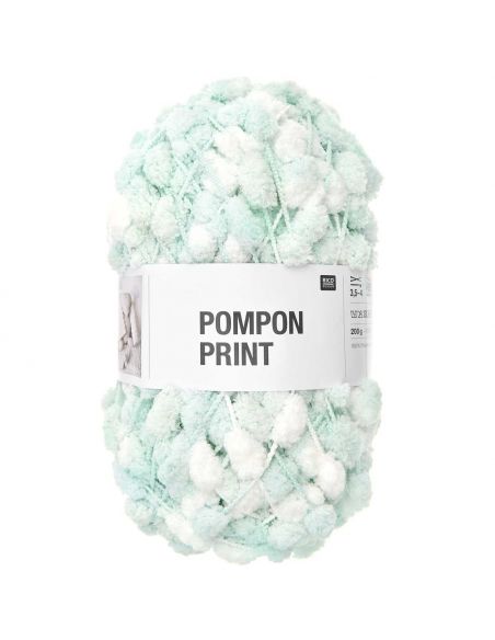 Pelote Creative pompon print aqua-blanc