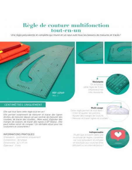 Règle De Couture Multifonction - Règle En L Et Courbe - 21,5x21,5 Cm - Pour Tailleur Et DIY