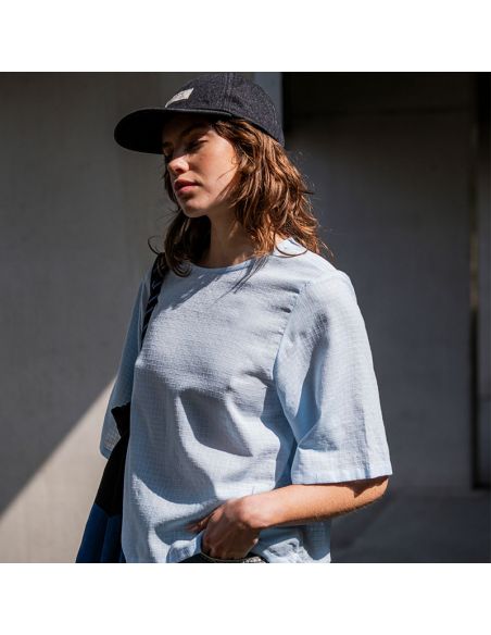 Tissu Fibre Mood coton dobby check bleu bébé