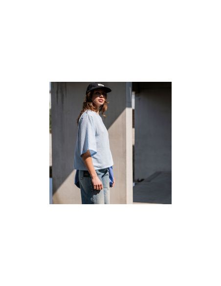 Tissu Fibre Mood coton dobby check bleu bébé