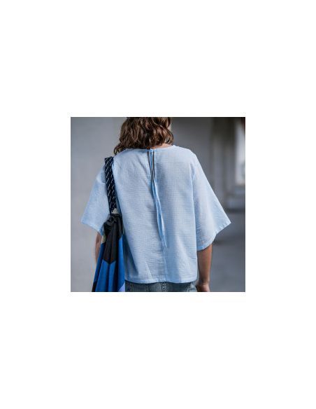 Tissu Fibre Mood coton dobby check bleu bébé