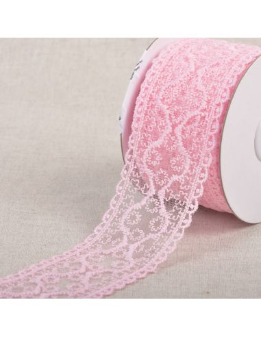 Dentelle entre-deux petites fleurs - rose clair