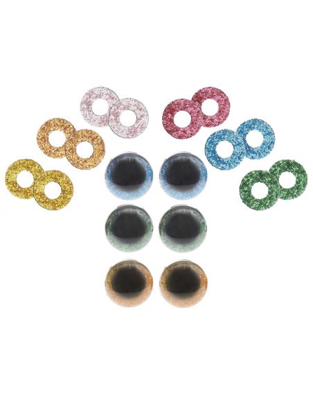 Lot de 6 yeux de sécurité 12mm avec 6 couleurs d'iris