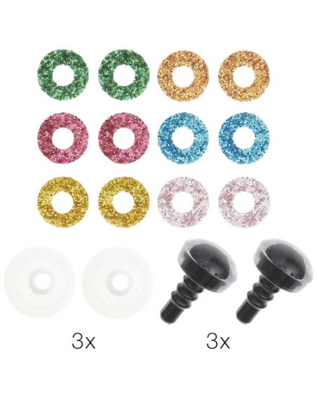 Lot de 6 yeux de sécurité 12mm avec 6 couleurs d'iris