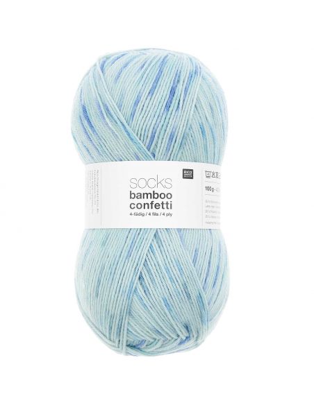 Pelote Rico socks bamboo confetti 4 fils azur
