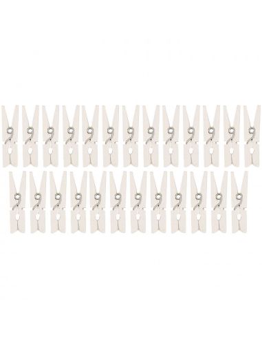 Mini pinces en bois - Lot de 25 pièces - Blanc
