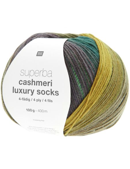 Pelote Rico socks superba cashmeri luxury 4 fils vert de la forêt