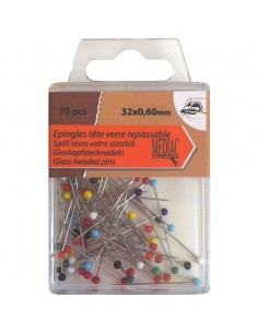 Epingles Tête de Verre multicolores - Boîte de 70 pièces