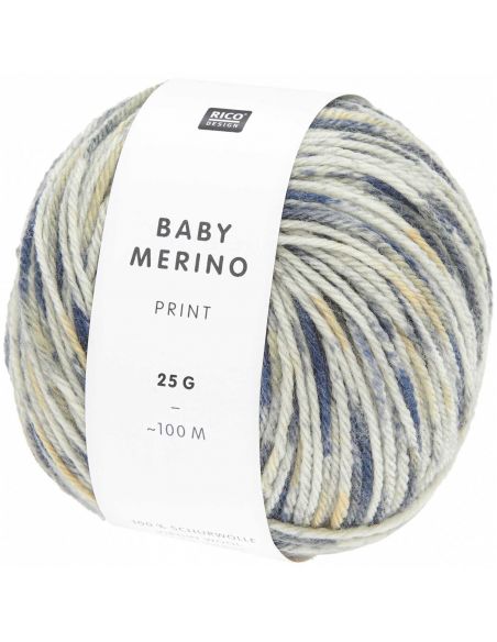 Pelote Rico baby merino print bleu marine vanille