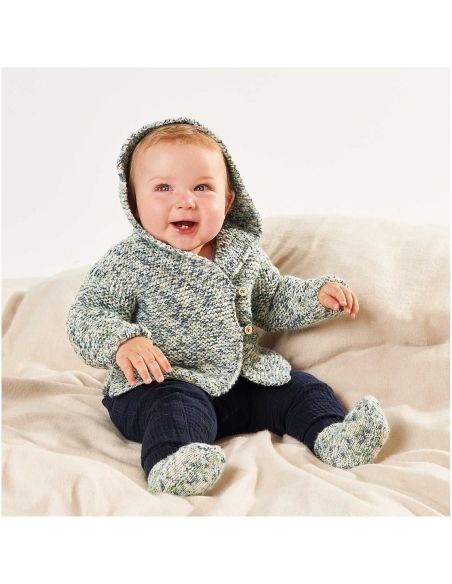 Pelote Rico baby merino print bleu marine vanille
