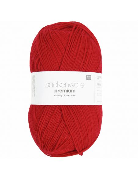 Pelote Rico sockenwolle premium 4 fils rouge